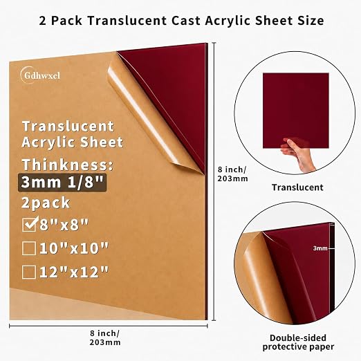 1/8 Thick 8 x 8 inch Translucent Acrylic Sheets - Image 2