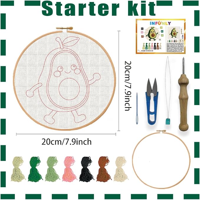 INFUNLY Avocado Punch Needle Embroidery Kit 8.7 Inch Round Punch Needle Craft - Image 2