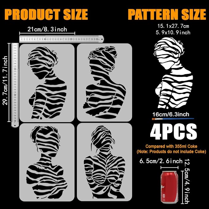 FINGERINSPIRE 4PCS Women Stencils 8.3x11.7 Inch Artistic Female Painting - Image 2