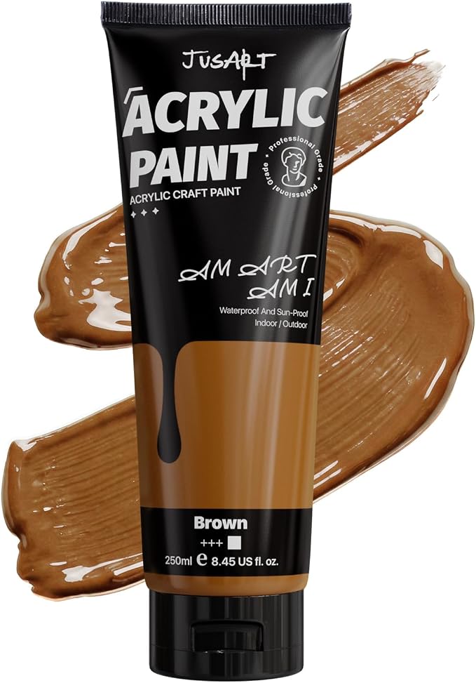 JusArt Brown Acrylic Paint, 8.45oz/250ml Large Tube, Heavy Body Rich Pigment by JusArt%7CCreativeArtSupplies