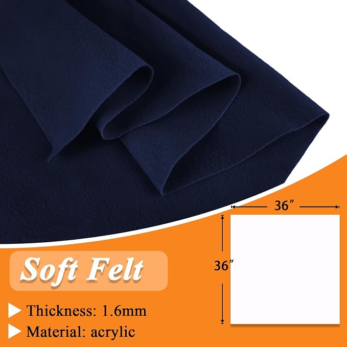 IONTACH 36" X 36" Navy Blue Soft Felt Fabric 1.6mm Thick | Felt Sheets - Image 3