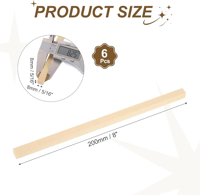 MECCANIXITY 6Pcs Basswood Sticks, 5/16" x 5/16" x 8" Square Wooden Dowel Rods - Image 2