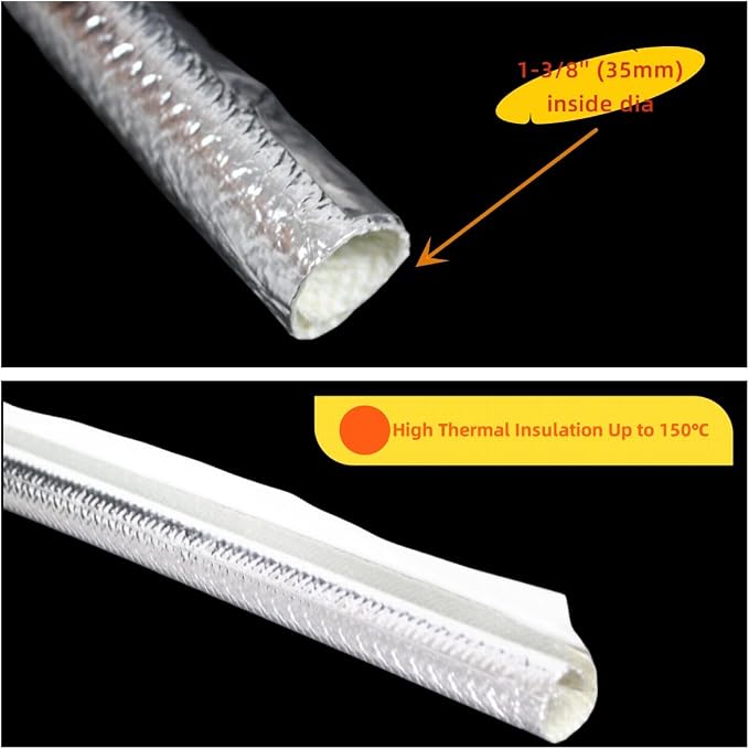35mm - 1-3/8" Self Adhesive Aluminum Heat Reflective Fiberglass Sleeving Side - Image 4