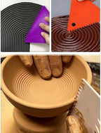 LRONG 6PCS Pottery Tools Plastic Clay Scraper Set Scraping Handle Carved Soft - Image 7