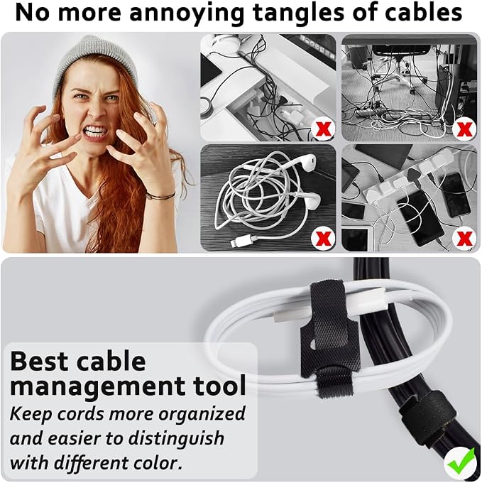 70pcs Cable Ties Reusable Black Wire Ties Cable Management Cord Ties Reusable - Image 3