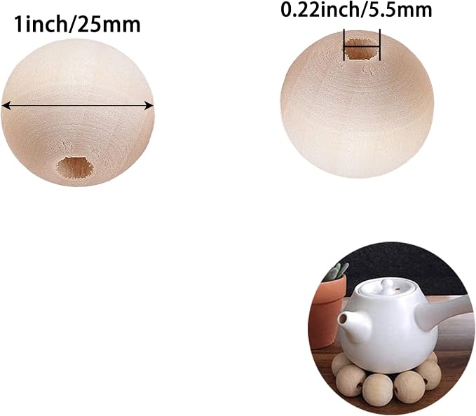 100Pcs 1 Inch Unfinished Wood Beads Round Wooden Spacer Beads Natural Wood - Image 4