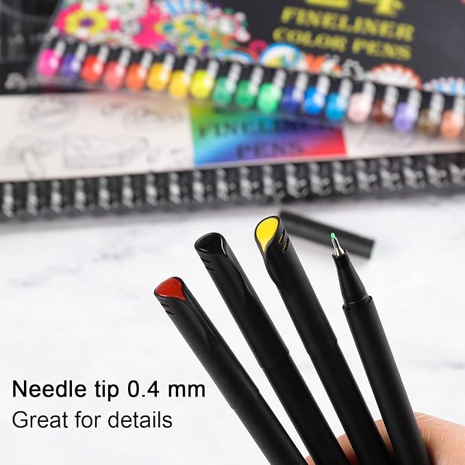 Dyvicl Journal Planner Pens Black Colored Pens, 24 Pack 0.4mm Fineliner Pen Set - Image 4