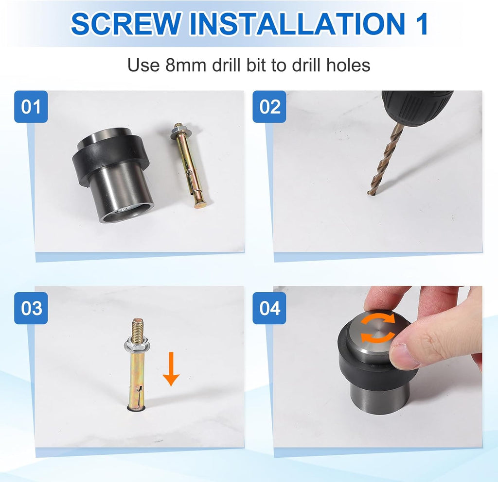 PATIKIL 3Set Round Door Stoppers, 46mm Stainless Steel Door Stop Doorstop Wedge Metal Cylinder Self Adhesive with Screw for Bottom of Door Floor Inside, Black