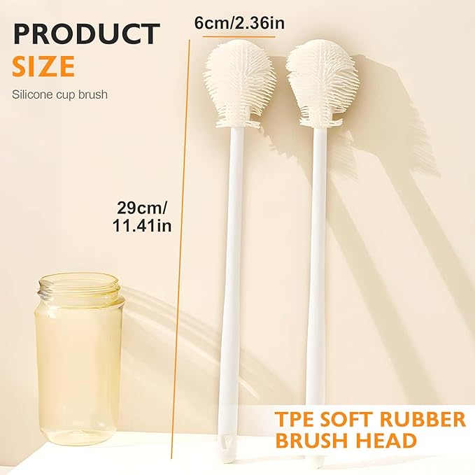 360° Flexible Silicone Bottle Brush with Long Handle,2025 New Multifunction Cleaning Foldable Cleaning Tool,Soft Bristle Silicone Cup Brush for Narrow Neck Bottles,Water Bottles (White/3pcs)