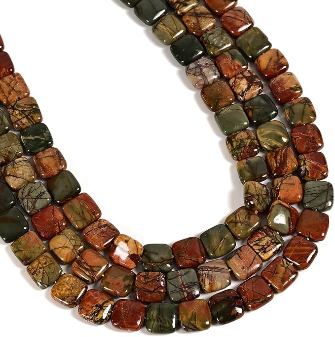 28Pcs 12mm Flat Square Red Creek Stone Beads - Image 2