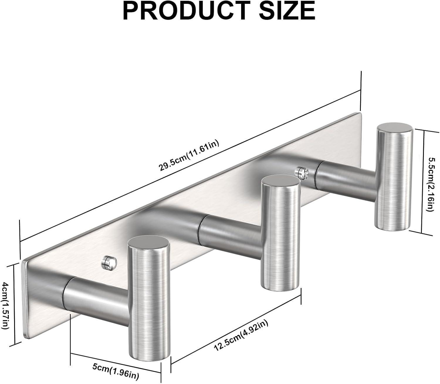 VAEHOLD Silvery Hat and Coat Wall Mount Rack - 3 Hooks for Robes, Bags, Keys, and Towels - Bathroom Towel Hanger Organizer (2 Pack)