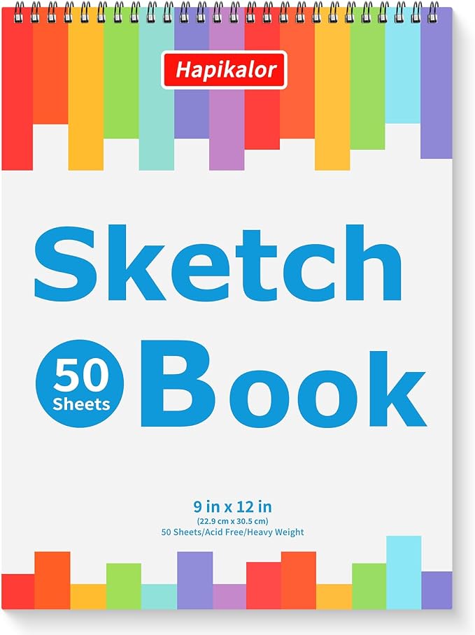 9" x 12" Sketch Book, Acid Free Artist Drawing Paper Pad by Hapikalor