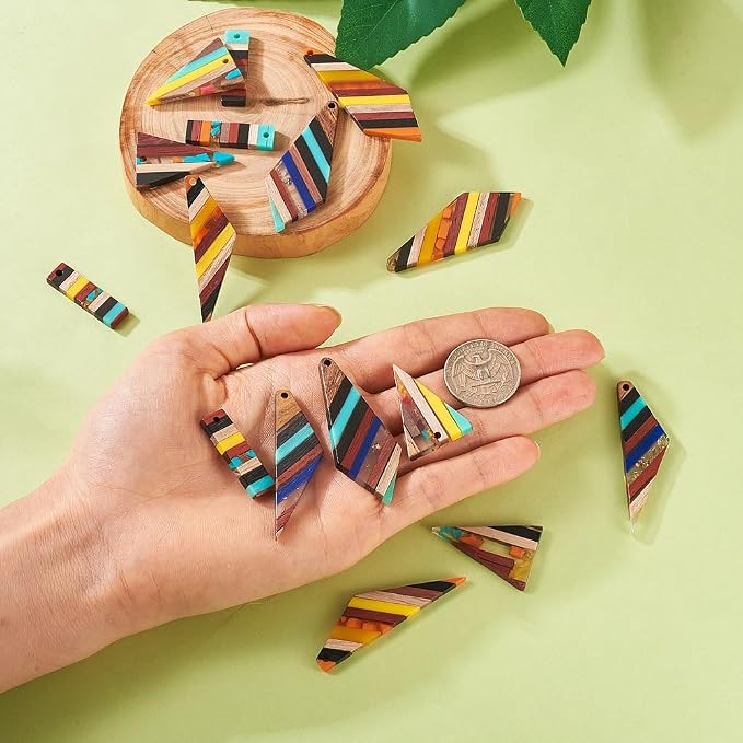 FASHEWELRY 16Pcs Geometric Resin Wood Earring Charms Colorful Wooden Earring - Image 5