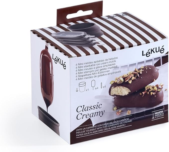 Lékué Set of 4 Classic Creamy Ice Cream Molds + Toppings Container | Fun Shape - Image 2