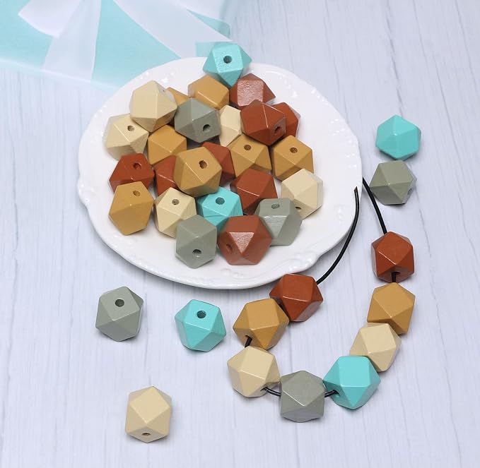 Geometric Wooden Beads 20mm Polygon Wooden Loose Spacer Beads - Image 2