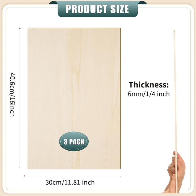 6 Pack 12 x 16 x 1/4 Inch-6mm Thick Basswood Sheets - Image 2