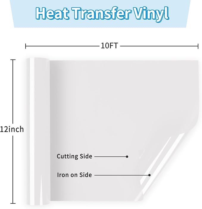 White Heat Transfer Vinyl 12" x 10ft White Iron On Vinyl - Image 2