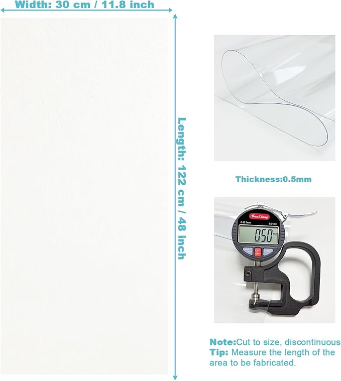 Clear Vinyl Fabric for Sewing, Transparent PVC Vinyl Roll 11.8" x 48" Super - Image 2