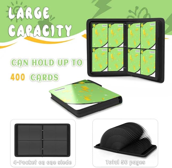 Trading Card Binder 4 Pocket, Card Binder 400 Pockets, Card Book Holder Cards - Image 4