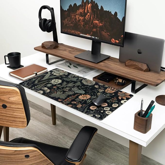 Aesthetic Vintage Dark Flower Plants Wildflowers Large Gaming Mousepad XXL - Image 3