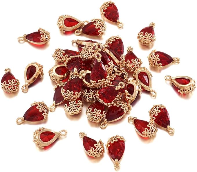 FASHEWELRY 50Pcs Faceted Transparent Glass Teardrop Pendants Crystal Glass by FASHEWELRY