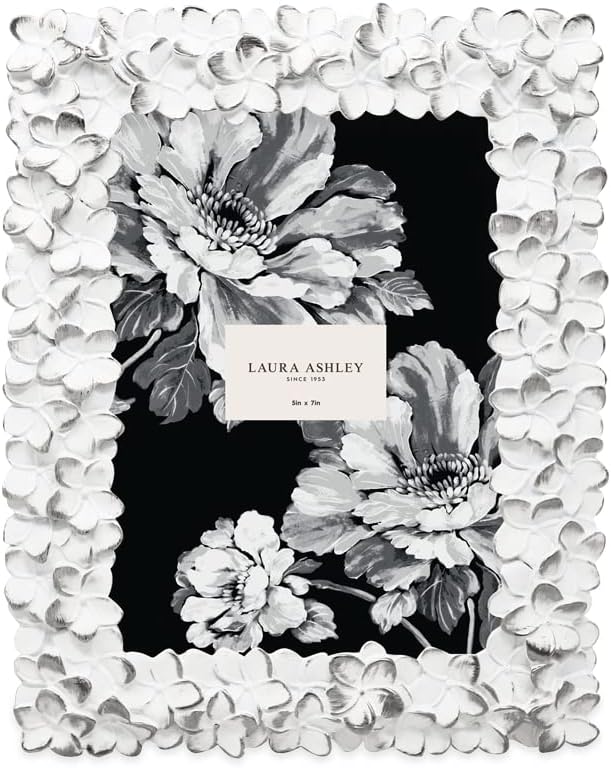 Laura Ashley 5x7 White & Silver Flower Textured Hand-Crafted Resin Picture - Image 2