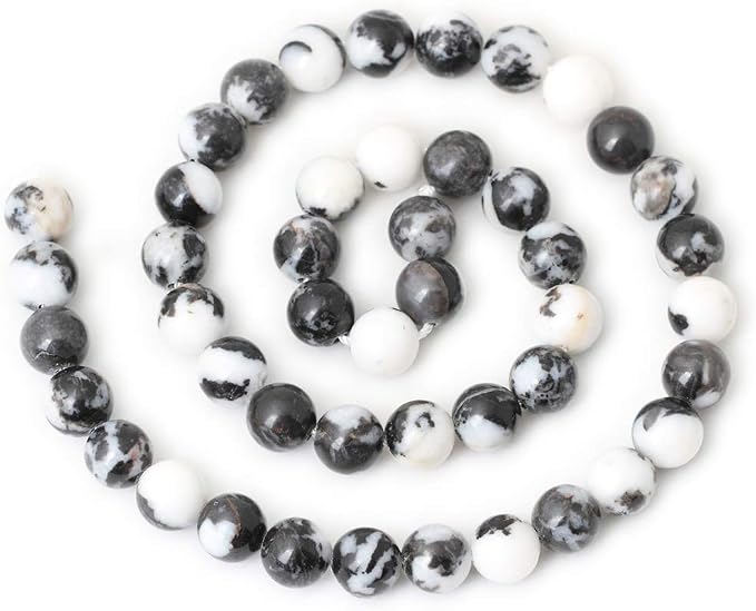 45PCS 8mm Natural Black White Zebra Jasper Gemstone Round Loose Beads Crystal - Image 2