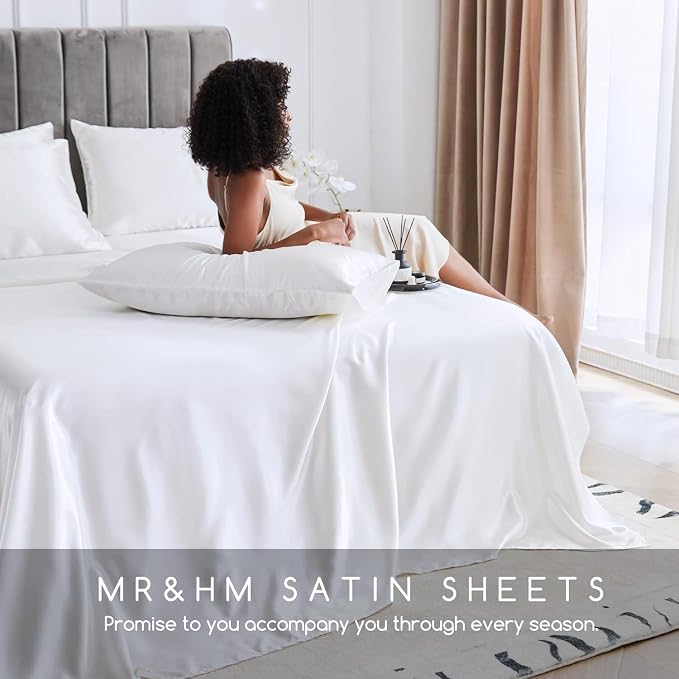MR&HM Satin Bed Sheets, Twin XL Size Sheets Set - Image 6