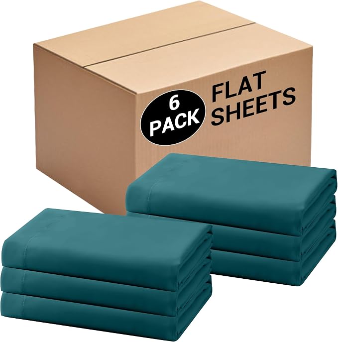 Bulk Queen Flat Sheets Only, 6 Pack Quick Sort Top Bed Sheet, Color-Coded Label by Culve
