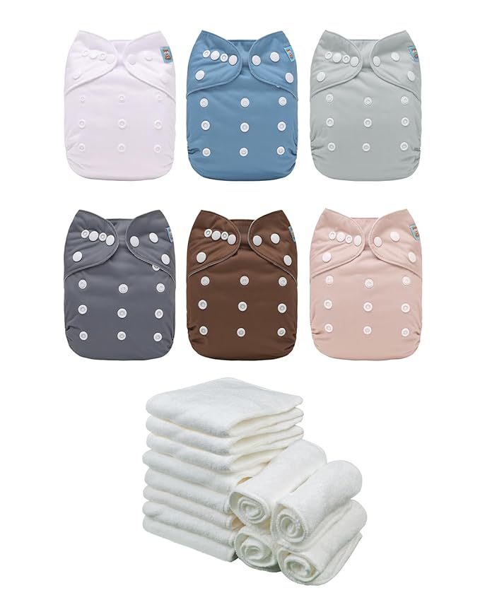 ALVABABY Baby Cloth Diaper 6 Pack with 12 Inserts One Size Cloth Diaper Covers Adjustable Washable Reusable for Baby Girls and Boys 6BM110