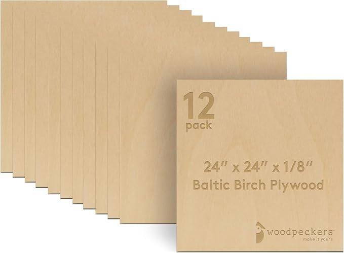 3 mm Baltic Birch Plywood 1/8 x 24 x 24 Inch, Box of 12 B/BB Grade Craft Wood by Woodpeckers