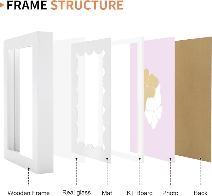 4x6 Picture Frame with Real Glass, Wooden cute 4 x 6 Photo Frame with Wavy Mat - Image 5