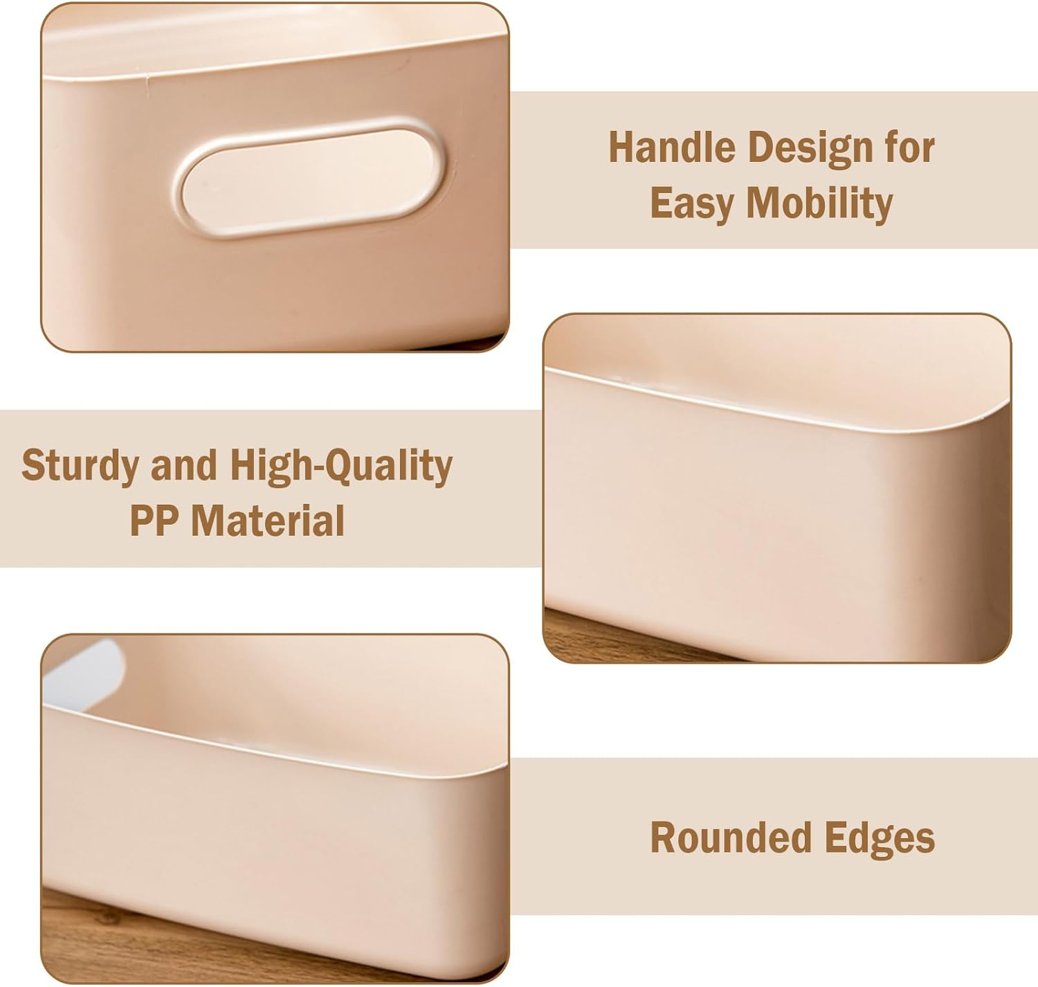 COVRA 2-Pack Plastic Storage Bins, Small Storage Baskets, Organizers for Home & Office, 9.6 x 6.3 x 4.7 Inches (Gray)