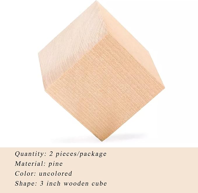 Wood Blocks for Crafts, Large Unfinished Wood Cubes, 3 Inch Natural Wooden - Image 2