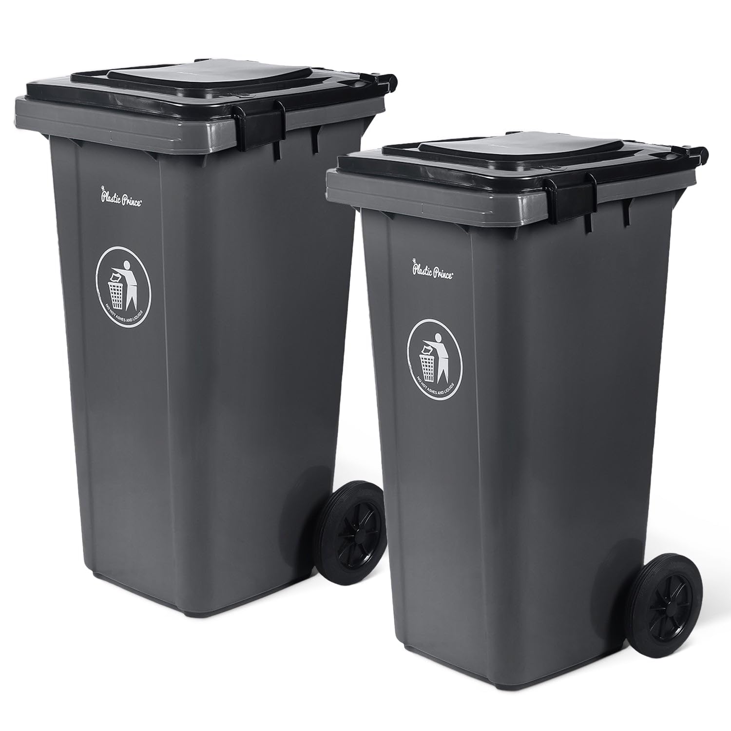 32 Gallon Trash Can with Wheels Outdoor Garbage Can with Lid and Wheels Locking Trash Can Commercial Heavy-Duty Trash Bin Rolling, Plastic 2 Pack