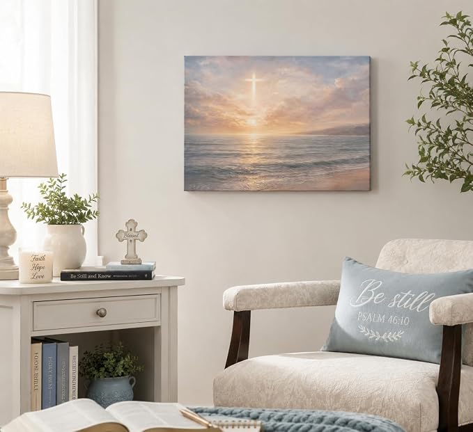LRTNMTJ Christian Sunset Beach Canvas Wall Art Religious Cross Ocean Poster - Image 8