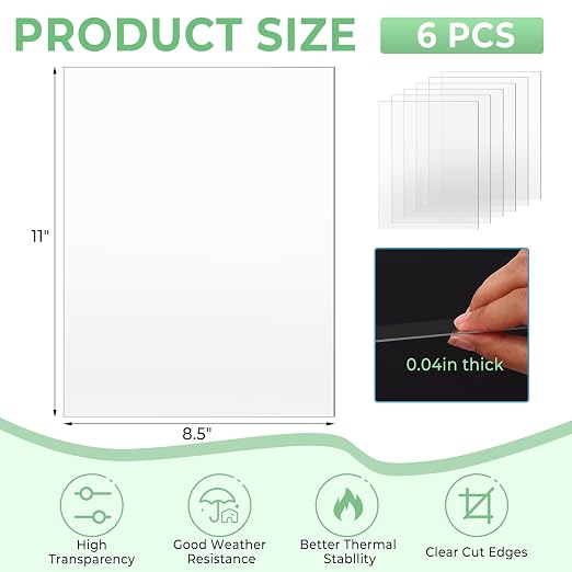 TKOnline 6 PCS Plexiglass Sheets, 8.5" x 11" x 0.04 Clear PET Sheet Panels - Image 2