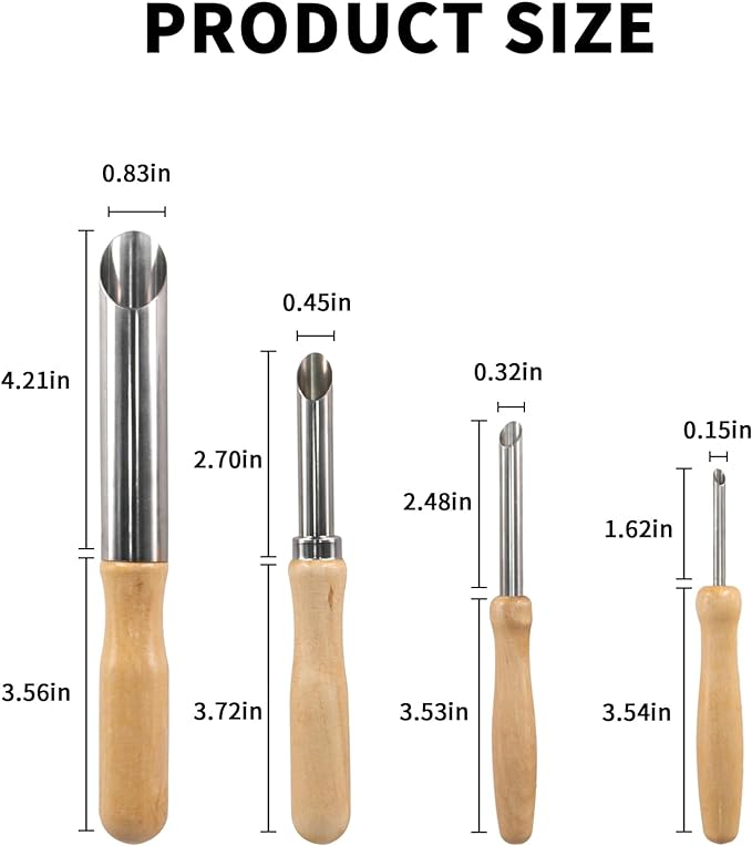 4 Pack Stainless Steel Circular Clay Hole Cutters, Wooden Handle Clay Tools - Image 2