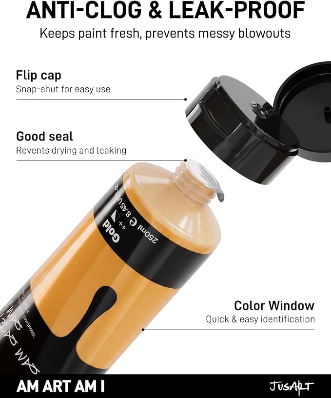 JusArt Metallic Gold Acrylic Paint, 8.45oz/250ml Large Tube, Heavy Body Rich - Image 6