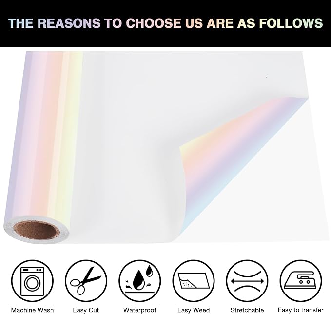 TORC Metallic HTV Heat Transfer Vinyl Roll 12" X 10FT Pearl Iridescent Iron on - Image 3