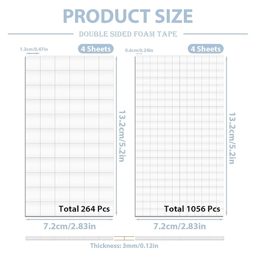 8 Sheets 1320 Pcs Foam Squares 2 Sizes Double Sided Foam Tape Adhesive Dots - Image 2