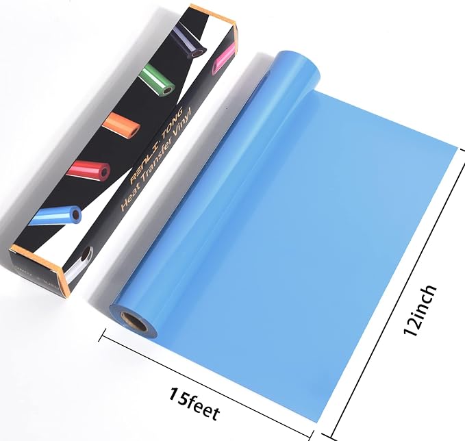 RENLITONG Sky Blue Iron on Vinyl 12Inch by 15ft Roll HTV - Image 2