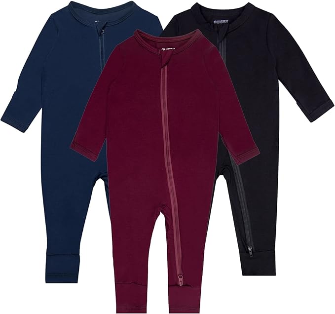 GUISBY Baby Pajamas with Mitten Cuffs - 3Pcs Girls Boys 2 Way Zipper Long Sleeve Rayon Sleepers