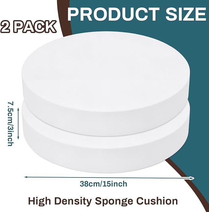 Frienda 2 Pack 15" D x 3" H Round Upholstery High Density Foam Cushion - Image 2