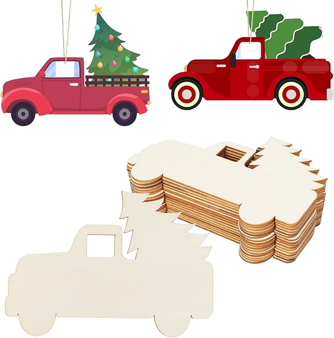 16Pcs Unfinished Paintable Blank Wooden Christmas Tree Car Festival Decoration by Tmflexe