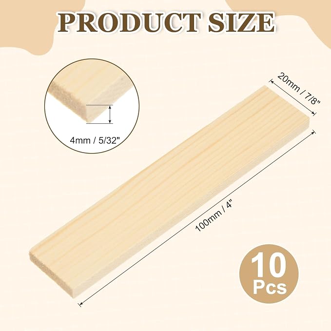 MECCANIXITY 10Pcs Wood Strips Slats, 5/32" x 7/8" x 4" Thin Wood Sticks Flat - Image 2