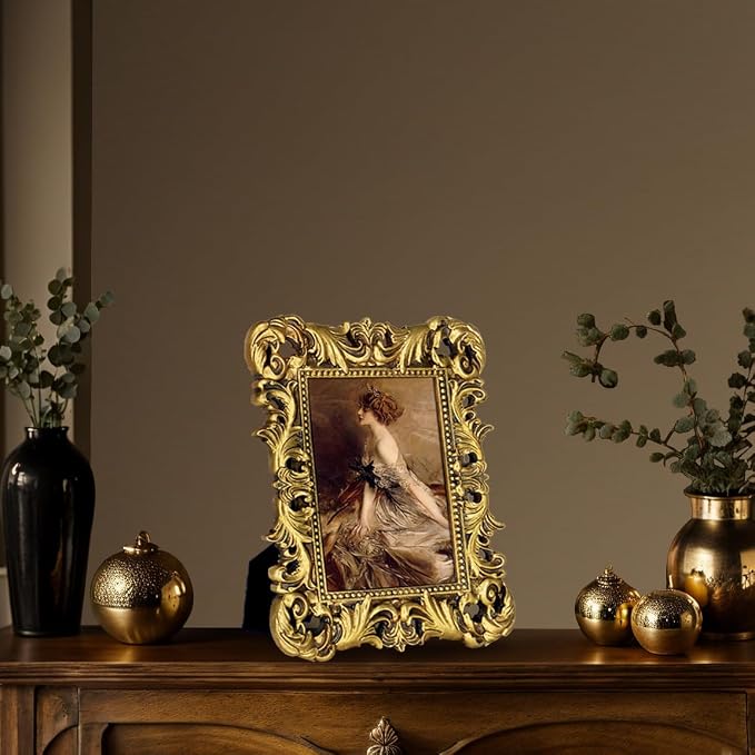 5x7 Vintage Picture Frames Gothic Picture Frames Ornate Gold | Real Glass - Image 2