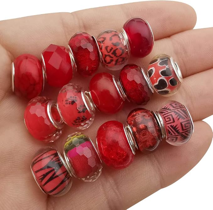 50pcs Assorted Red Resin Imitation Glass European Large Hole Beads Rhinestone - Image 5