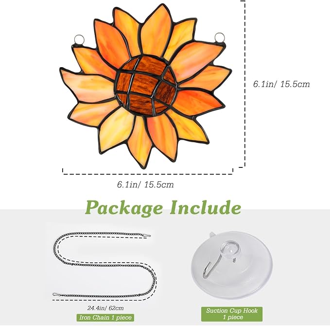 Lewondr Sunflower Stained Glass Window Hanging, Handcrafted Stained Glass - Image 4