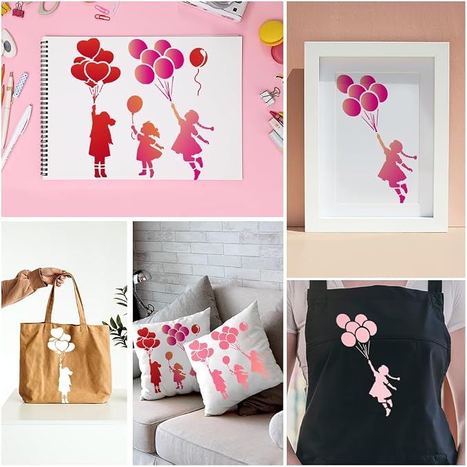 3 Styles Flying Balloon Girl Stencil - Image 5